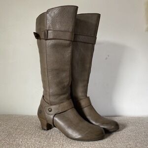 Born Womens Zuzanna Pebbled Leather Boots Size 8.5 Equestrian Buckle Mid Calf